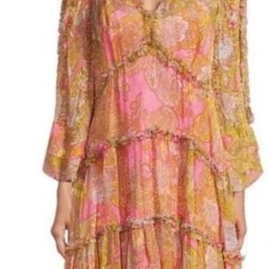 Kobi Halperin Pink and Gold Paisley Tiered Maxi Dress never worn